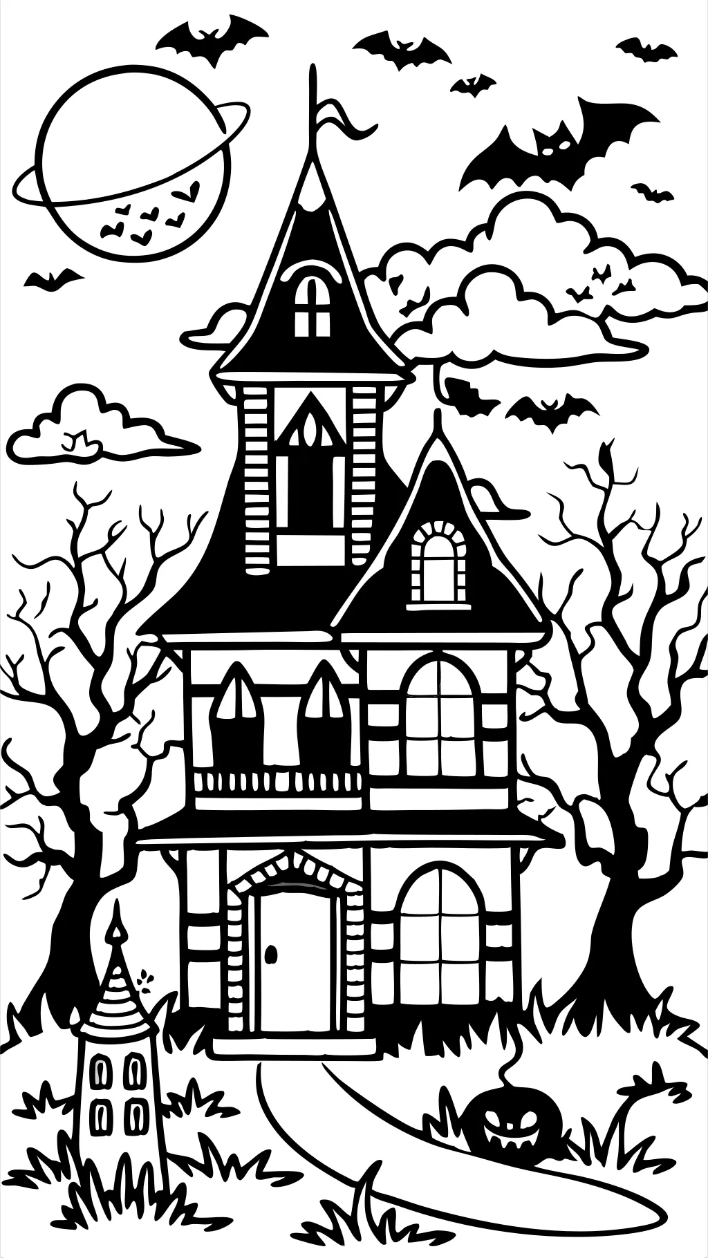 coloring page haunted house